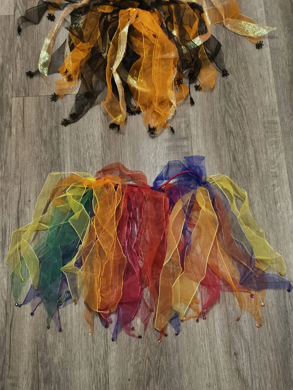 Kids Rainbow & Orange Black Tulle Costume Skirts Set